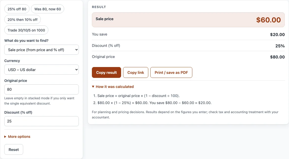 Discount calculator example
