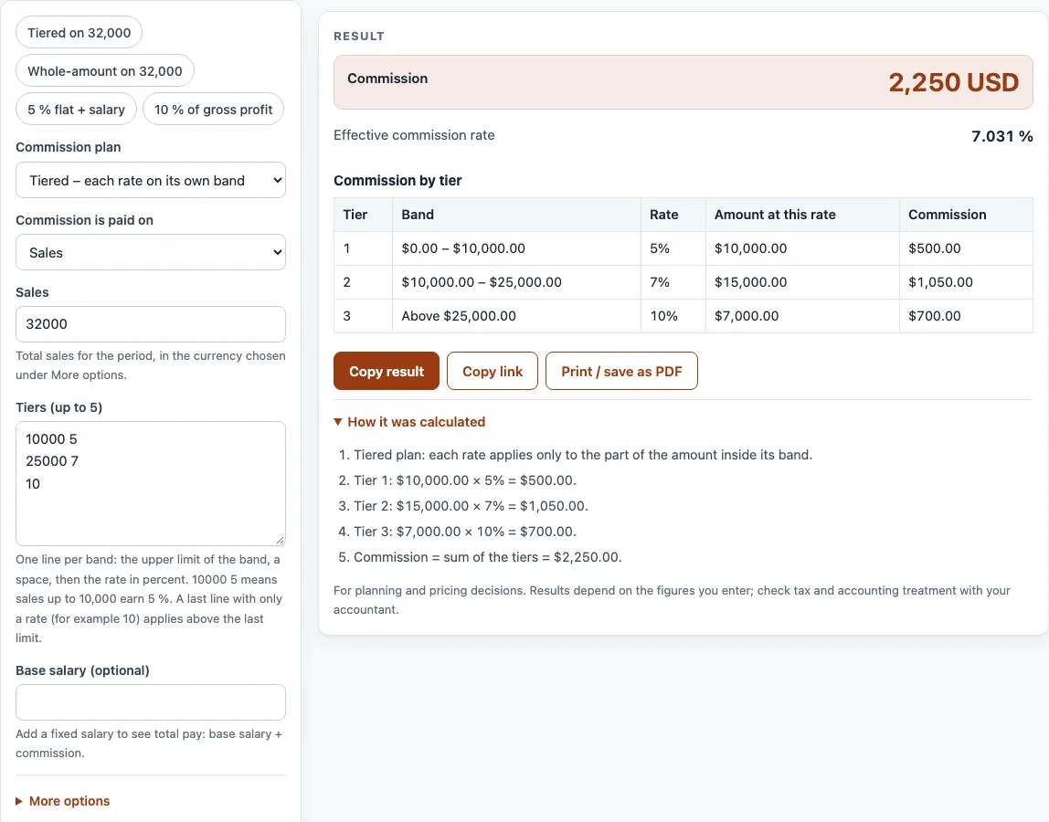 Commission calculator example